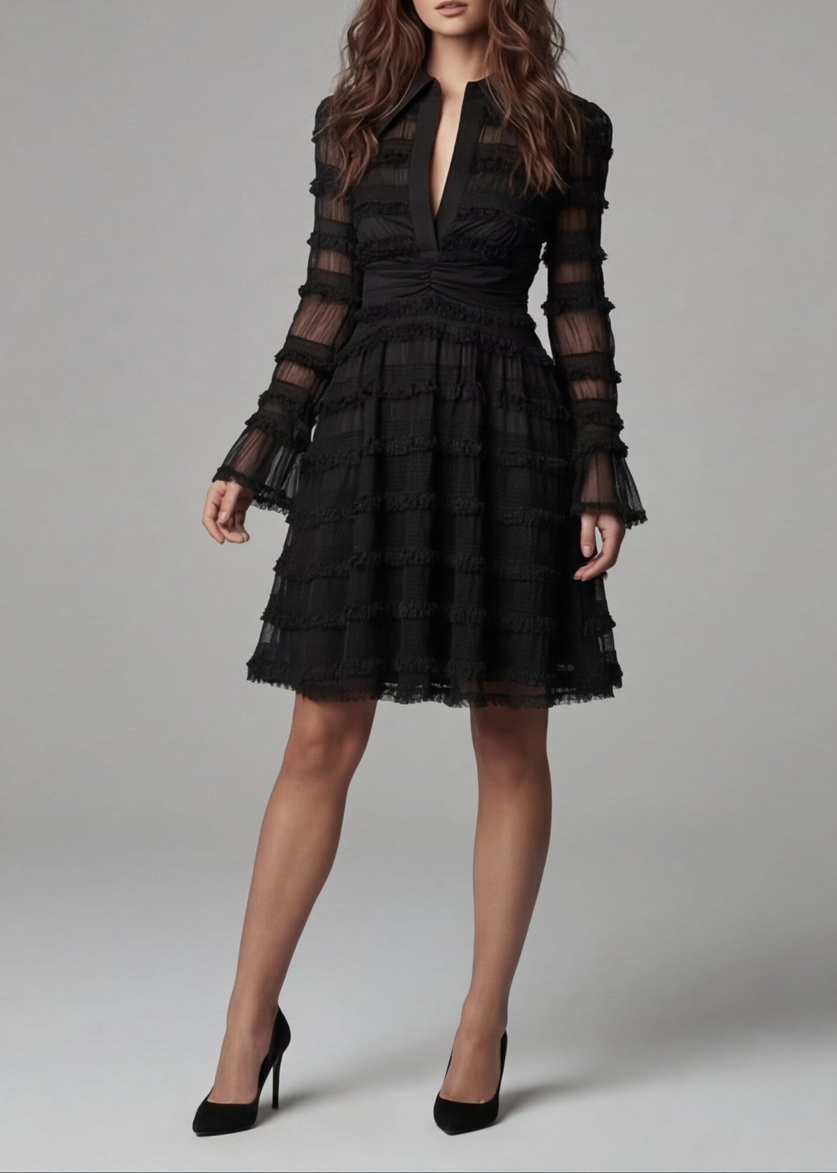 Morgana Vestido Midi Flecos Transparentes