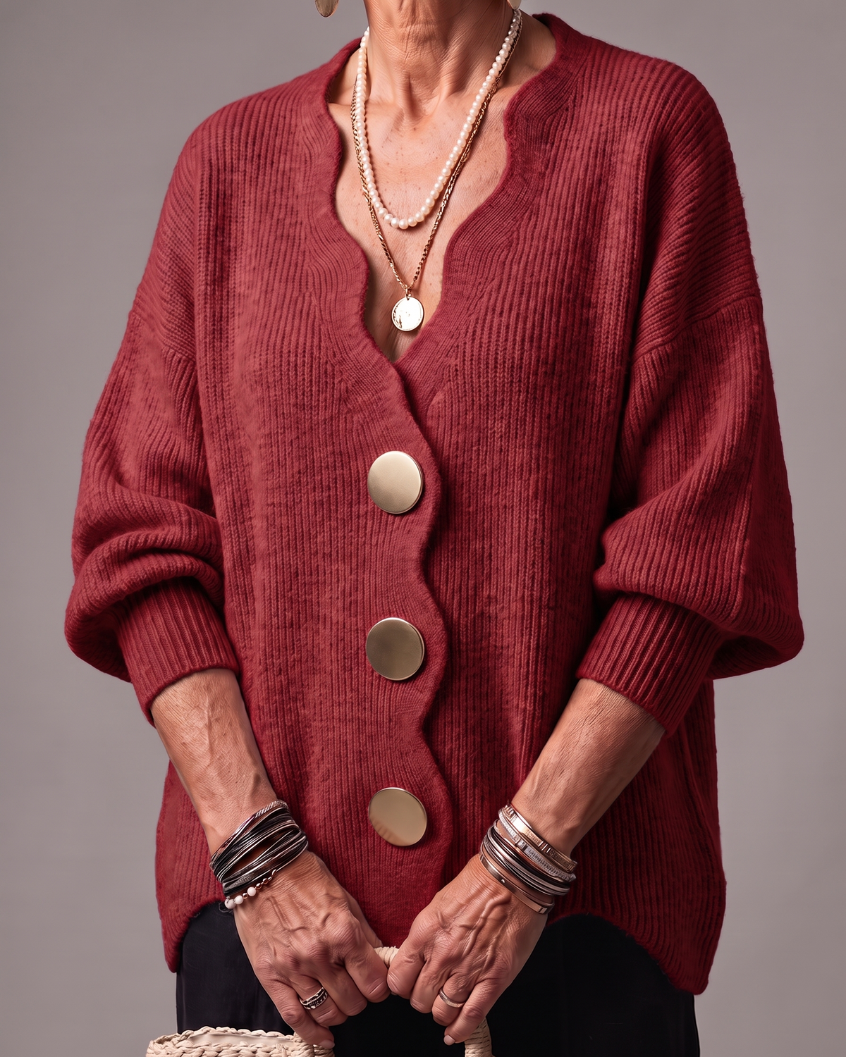 Bianca Cardigan Bottoni Metallici